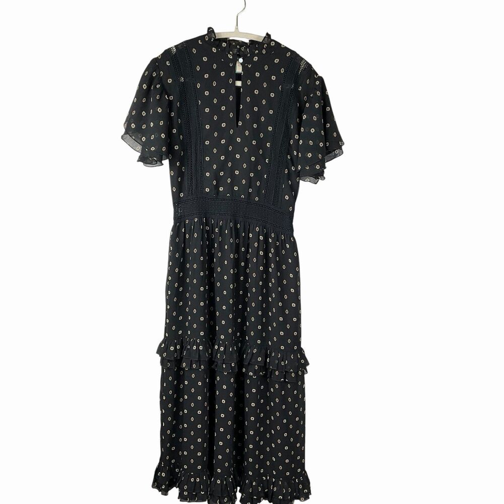 Scotch & Soda Mille Nuits Black Midi Dress Boho Western Prairie Ruffle - Picture 2 of 10